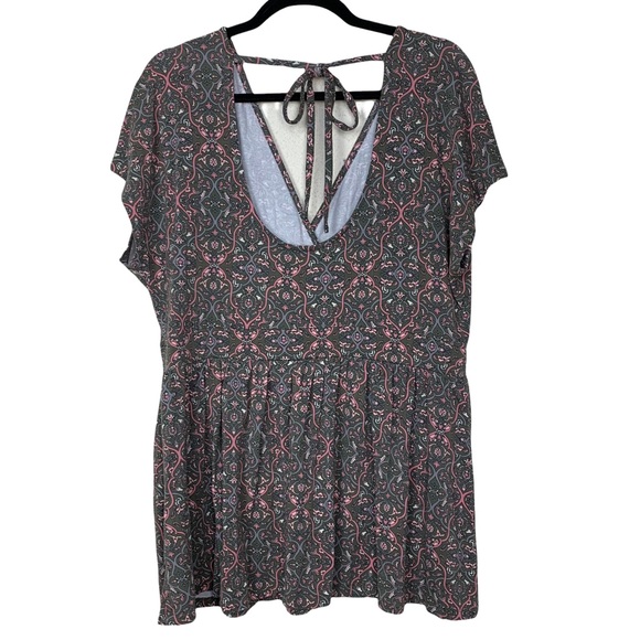 Torrid Super Soft Green Floral Surplice Neck Cutout Tie Back Babydoll Blouse Top - Picture 5 of 7